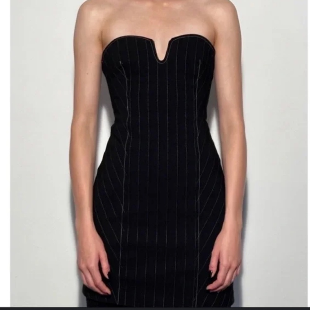 Zara black pinstripe strapless mini dress